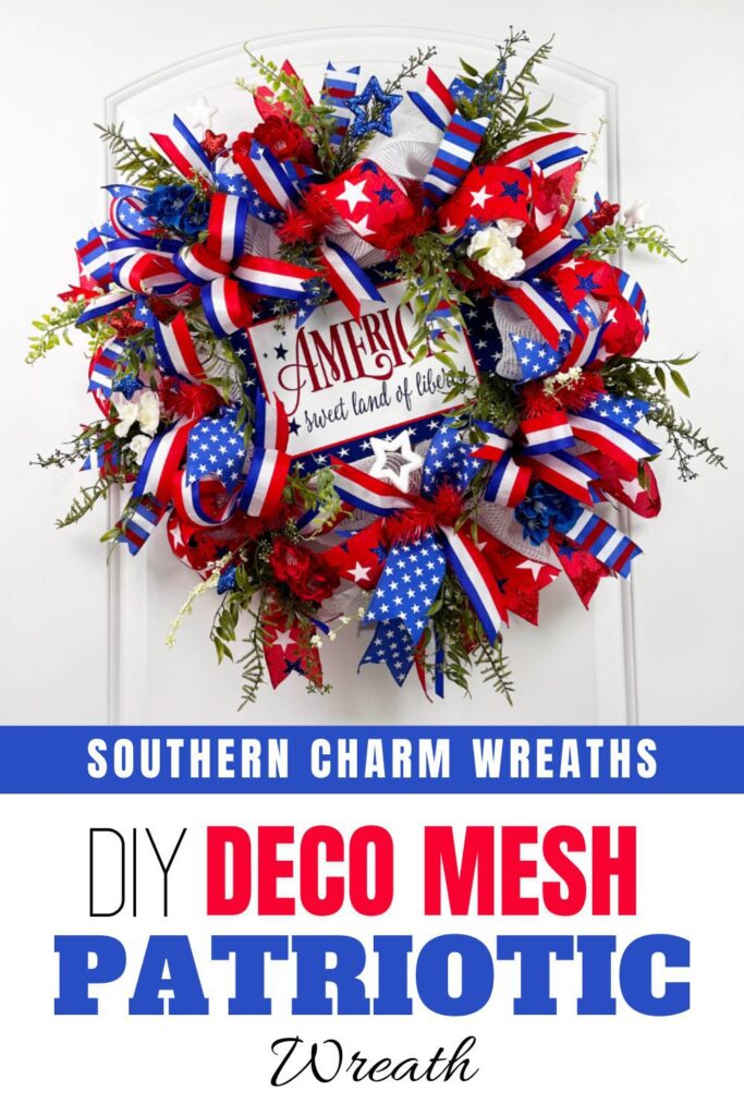 DIY deco mesh patriotic wreath pin