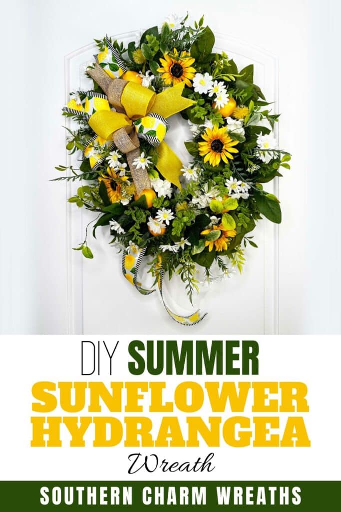 DIY summer sunflower hydrangea wreath pin