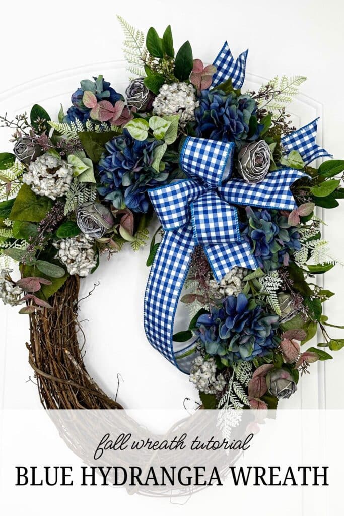 Fall wreath tutorial, blue hydrangea wreath pin