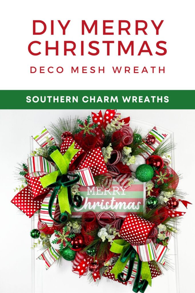 DIY Merry Christmas deco mesh wreath pin