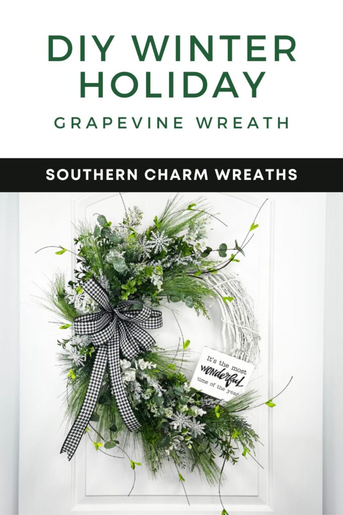 DIY winter holiday grapevine wreath pin