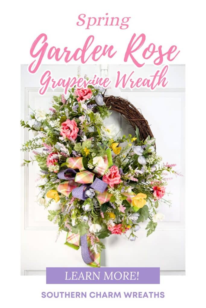 spring garden rose grapevine wreath pin