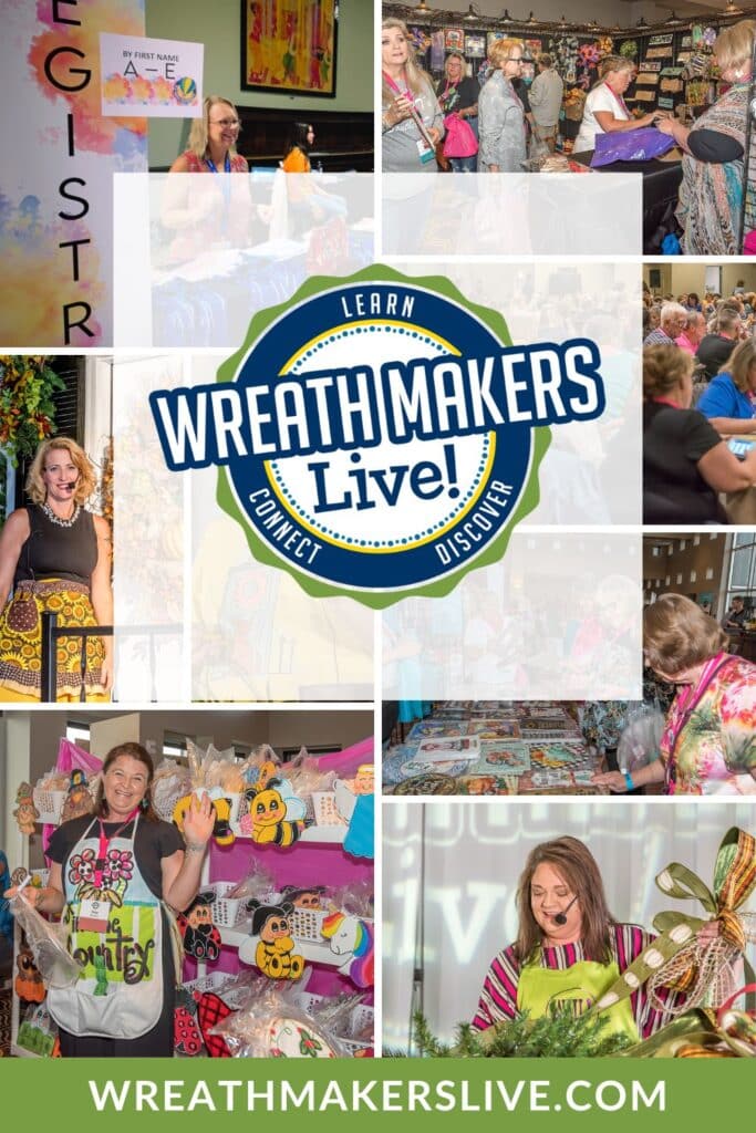 collage photo of images from past wreath makers live events with logo overlay