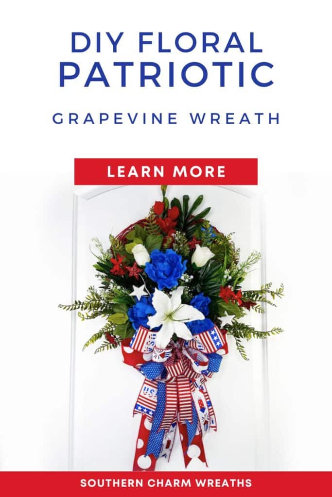 patriotic grapevine wreath hanging on a door