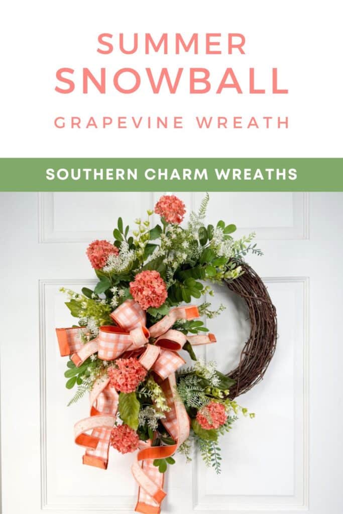 summer snowball grapevine wreath with hydrangeas pin