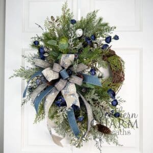 DIY blue and silver winter wreath design