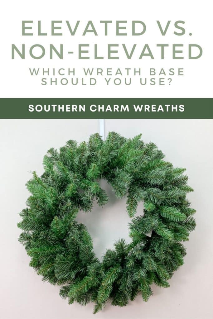 Comparison of elevated and non-elevated artificial evergreen wreath bases showing differences in greenery, fullness, and structure for wreath making.
