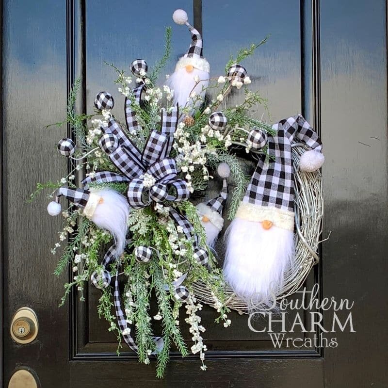 Blog - Black & White Gnome Silk Flower Christmas Grapevine Wreath