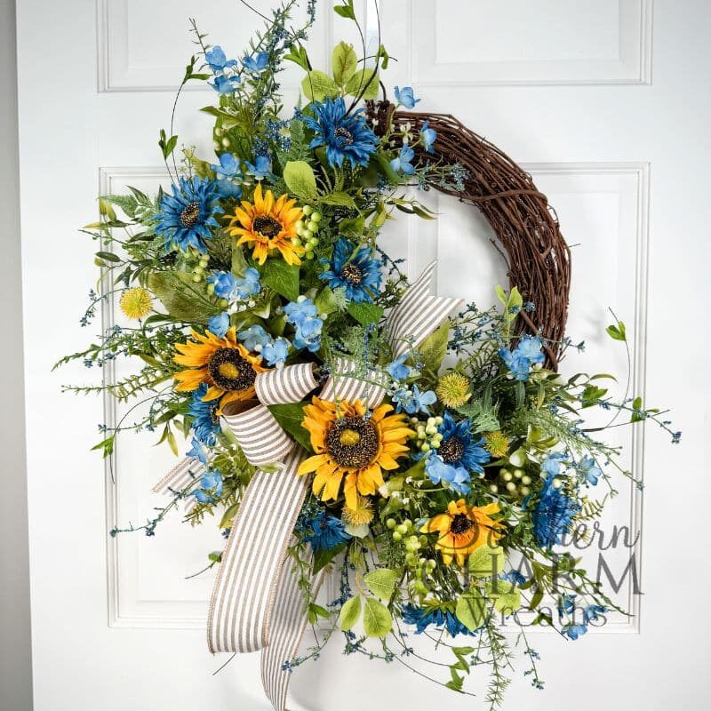 Blog - Blue & Yellow Sunflower Grapevine Wreath