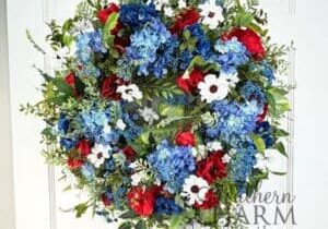 Blog - Compact Patriotic Hydrangea & Poppy Grapevine Wreath