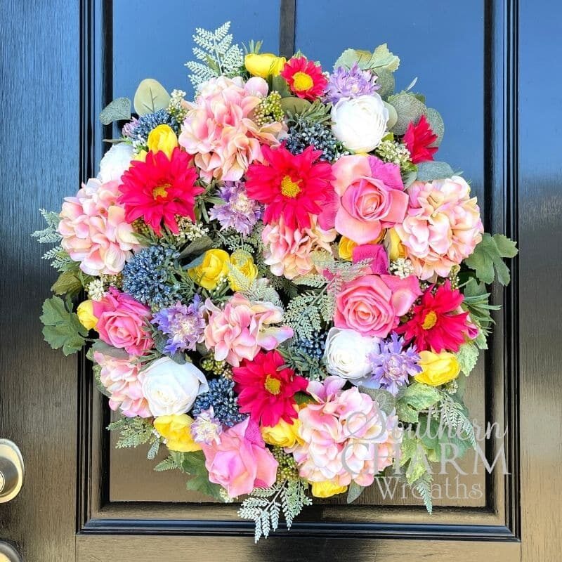 Blog - Compact Spring Faux Floral Wreath on Grapevine