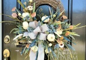 Blog - Cream Blue Pumpkin Grapevine Wreath