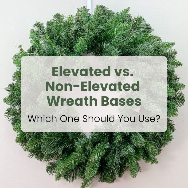 Comparison of elevated and non-elevated artificial evergreen wreath bases showing differences in greenery, fullness, and structure for wreath making.