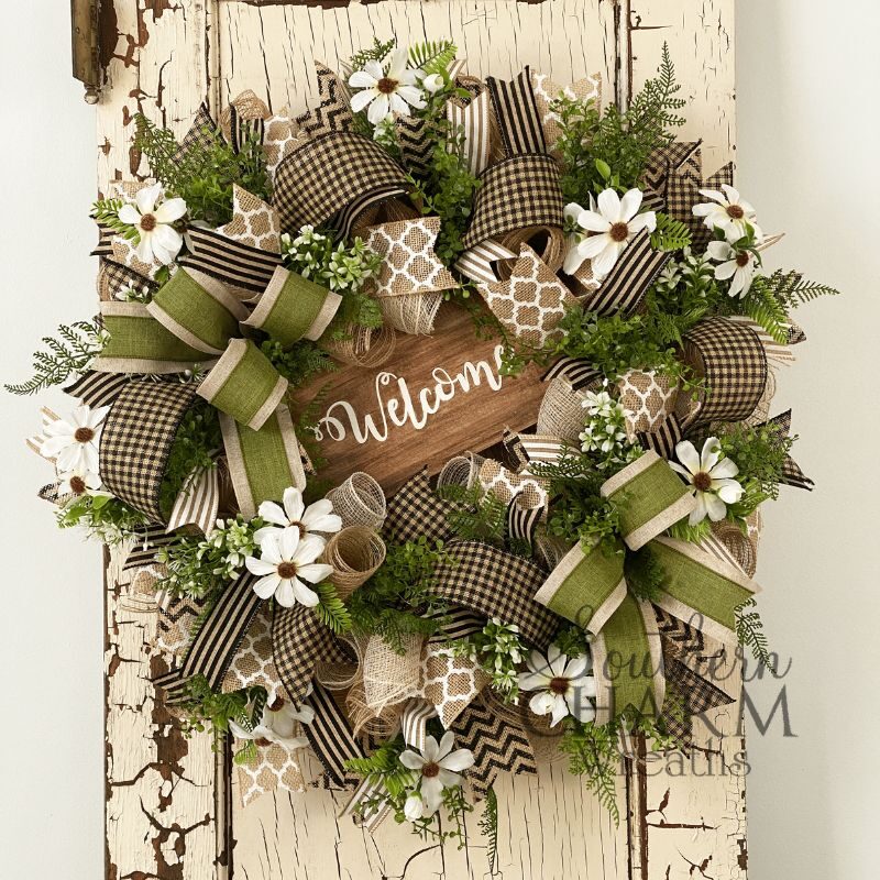 everyday welcome wreath on white door