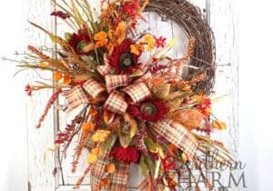 Blog - Fall Burgundy Orange Sunflower Wreath