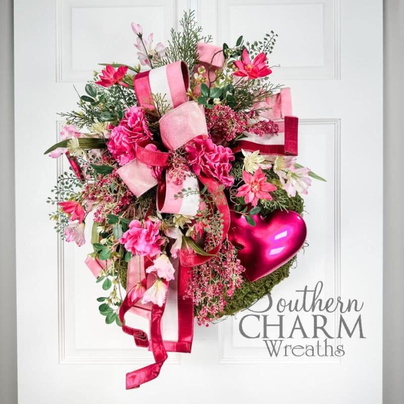 Blog - Fuchsia Valentine's Day Heart Moss Wreath