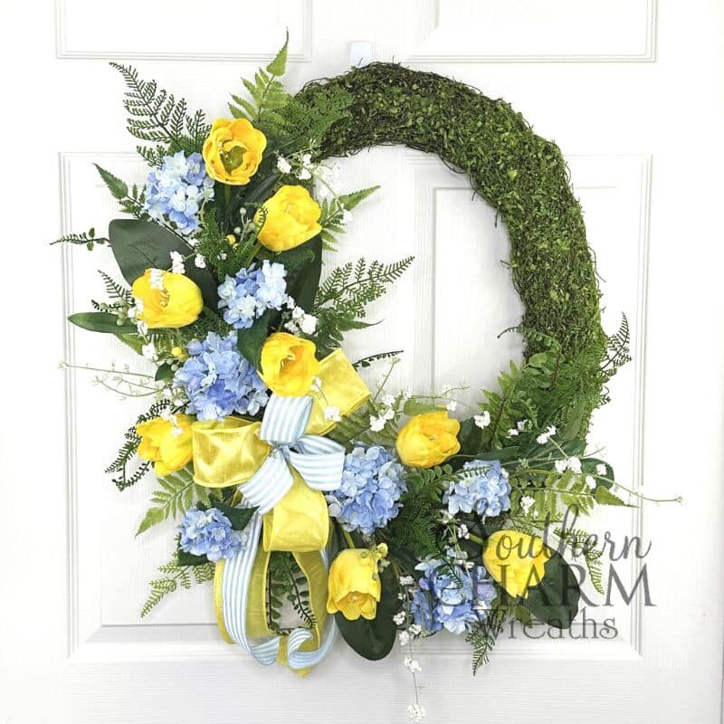 Blog - Moss Covered Tulip Wreath moss covered tulip wreath on white door