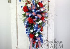 patriotic swag wreath on white door