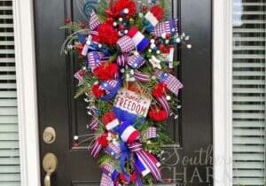 patriotic popsicle geranium teardrop swag wreath on black door
