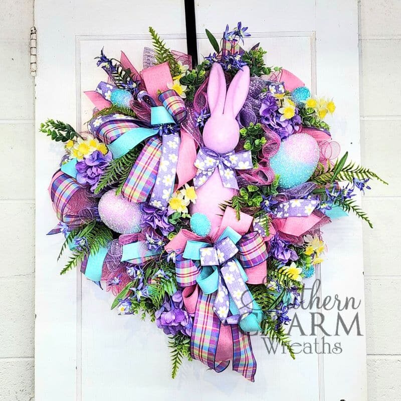 Blog - Pink Easter Bunny Deco Mesh Wreath