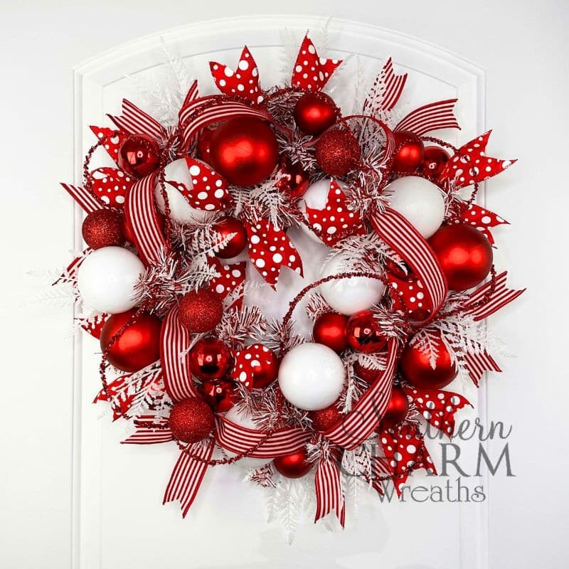 Blog - Red White Christmas Ornament Wreath