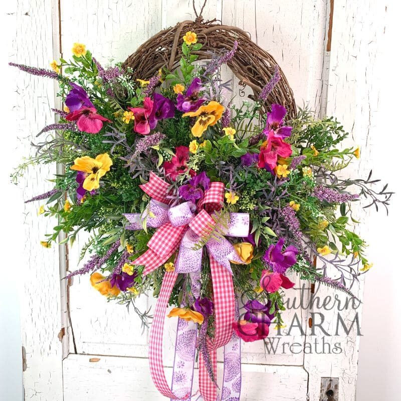 Blog - Spring Pansy Grapevine Wreath spring pansy grapevine wreath on white door