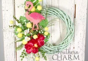 flamingo themed vine wreath
