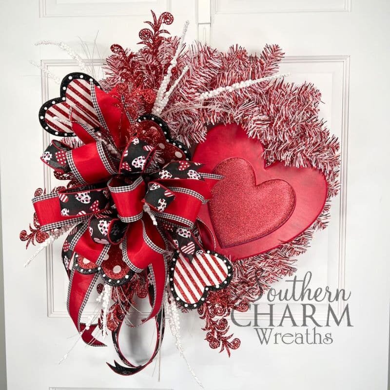 Blog - Valentine Day Red Tinsel Wreath