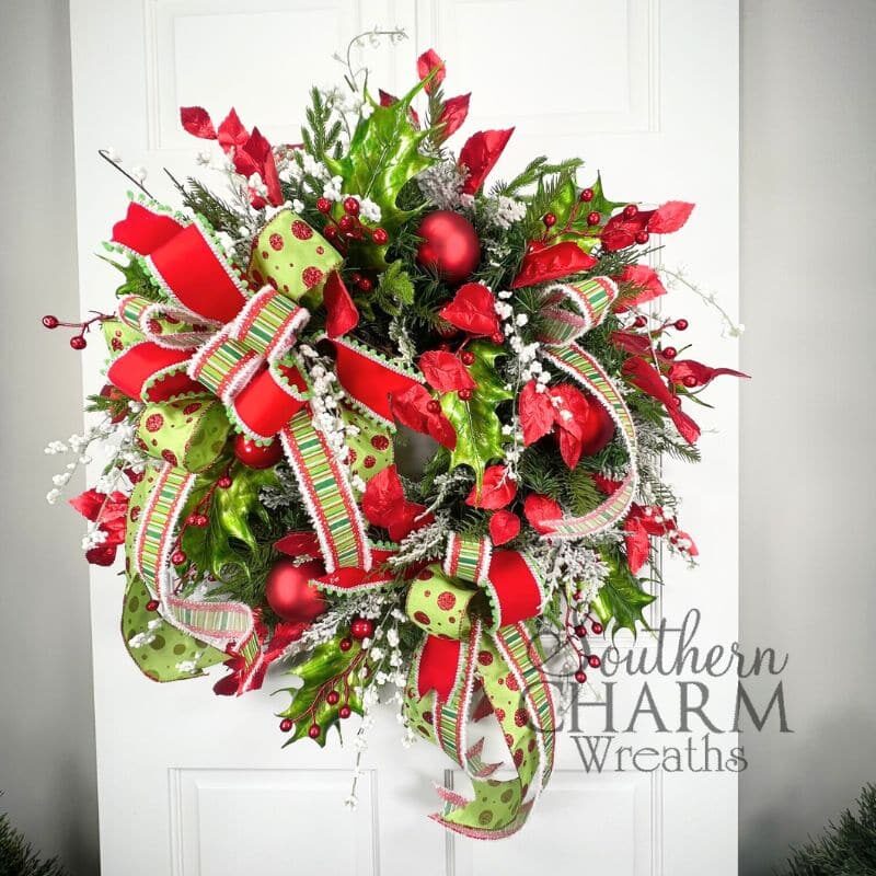 Blog - Whimsical Lime Green Red Holly Wreath