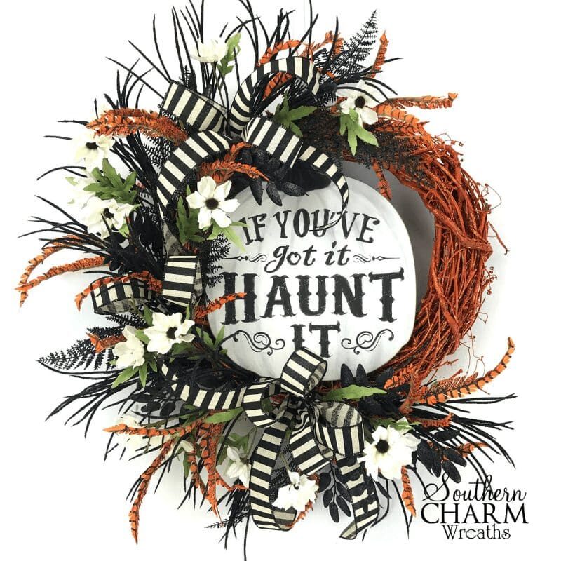 In this video, learn to make a DIY Pottery Barn Inspired Halloween Wreath with painted grapevine wreath and sign.
