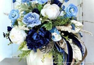 Everbloom - Blue & Ivory Pumpkin Centerpiece