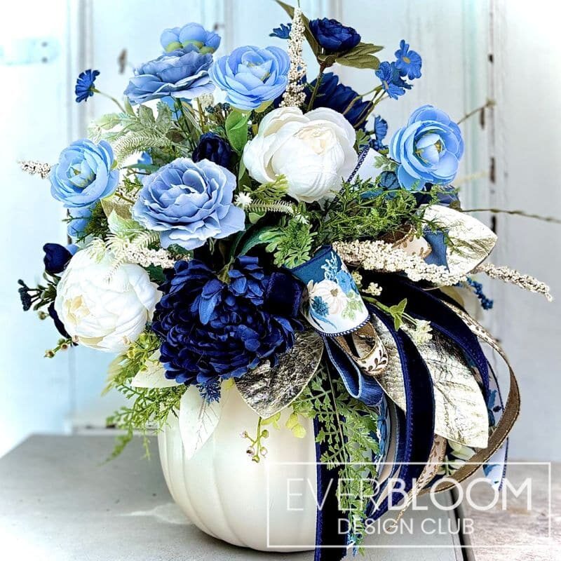 Everbloom - Blue & Ivory Pumpkin Centerpiece