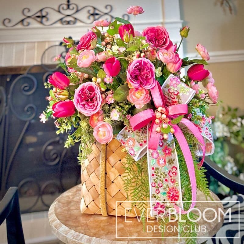 Everbloom - Bright Pink Spring Basket Arrangement