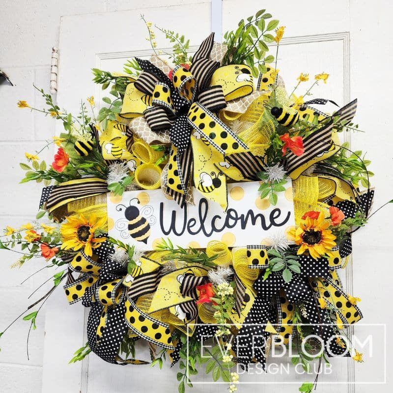 Everbloom - Bumble Bee Deco Mesh Welcome Wreath