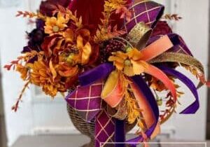 Everbloom - Fall Jewel Toned Floral & Pumpkin Rattan Arrangement