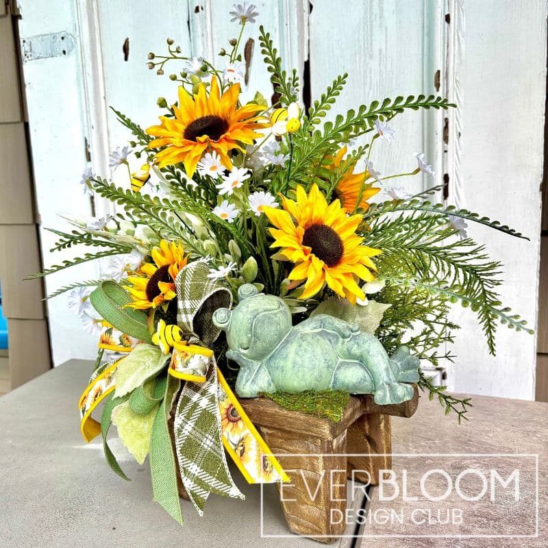 Everbloom - Frog Sunflower Stool Arrangement