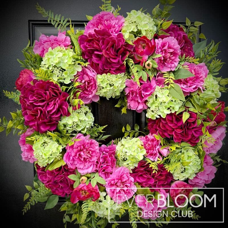 Everbloom - Hot Pink Peony & Hydrangea Spring Wreath