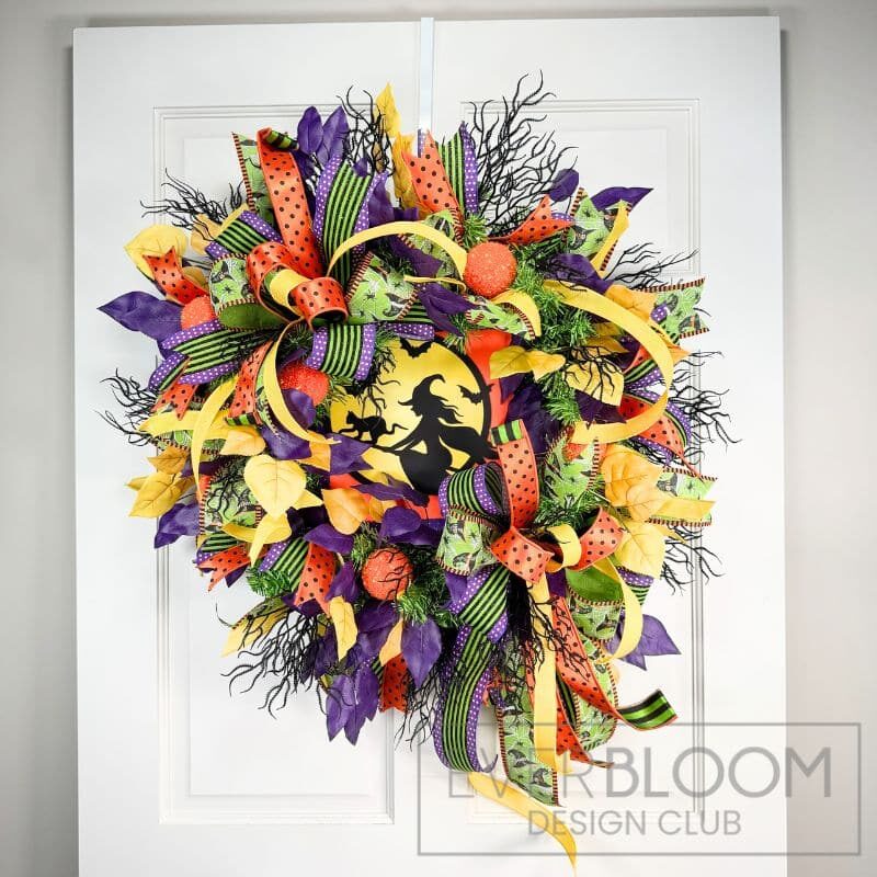 Everbloom - Lime Green Tinsel Halloween Witch Wreath
