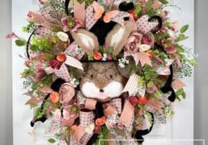 Everbloom - Peach & Black Deco Mesh Easter Bunny Wreath
