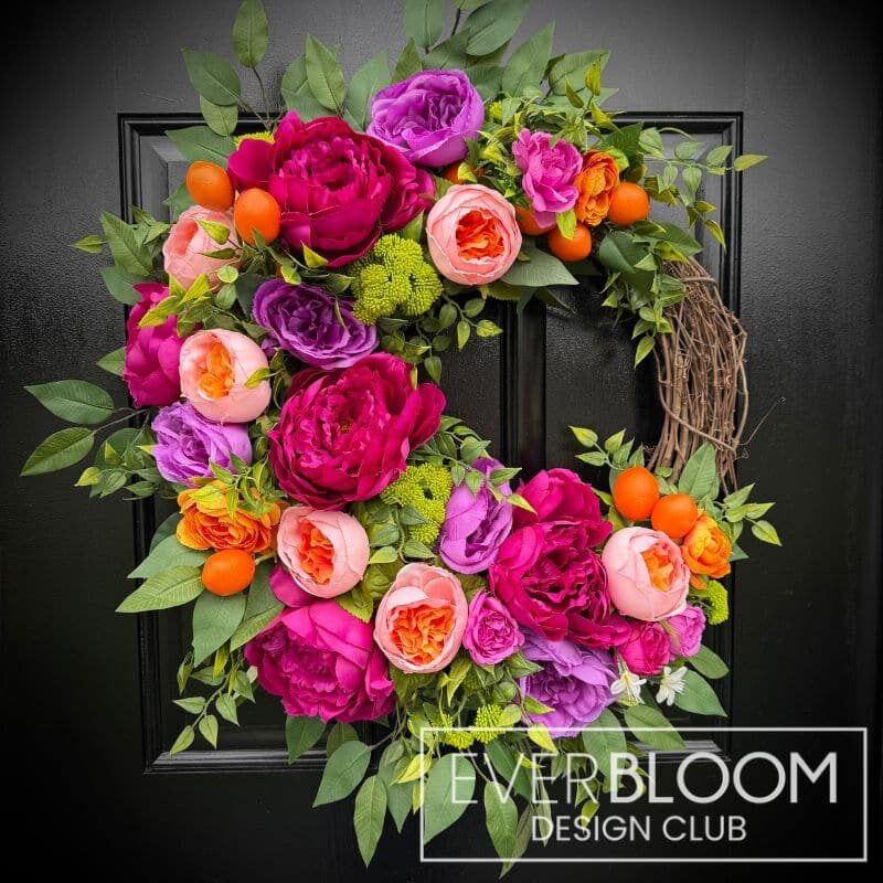 Everbloom - Pink & Orange Peony Summer Grapevine Wreath