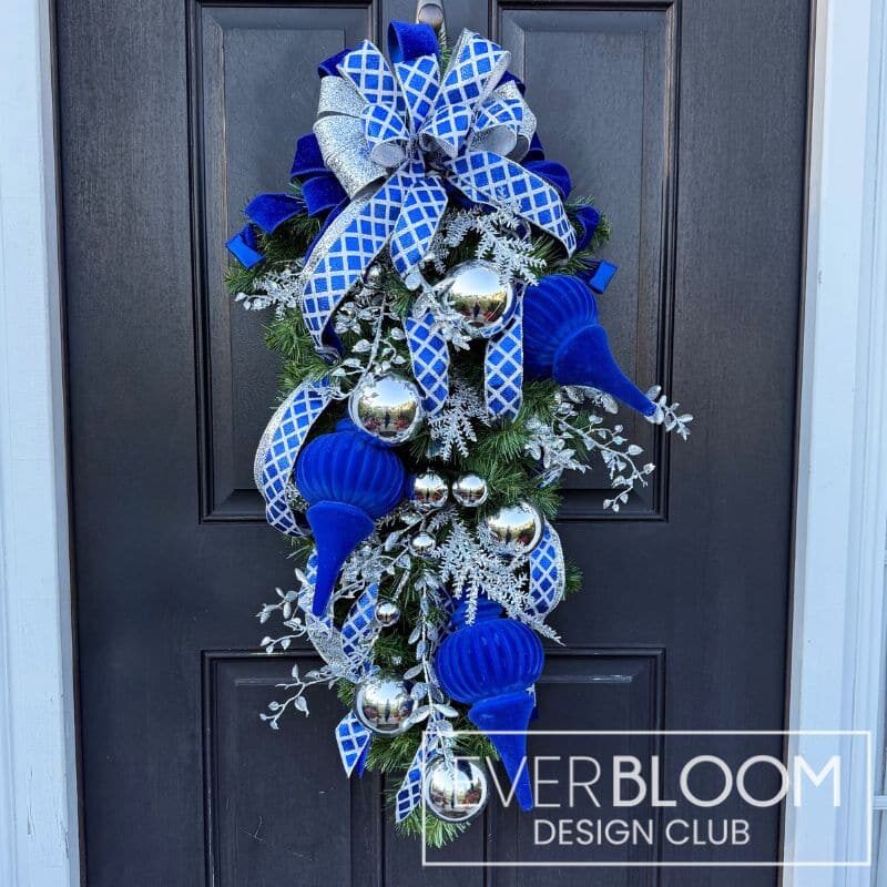 Everbloom - Silver & Blue Christmas Teardrop Swag
