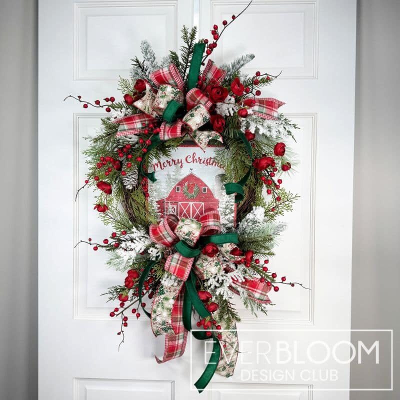 Everbloom - Snowy Rustic Cabin Christmas Grapevine Wreath