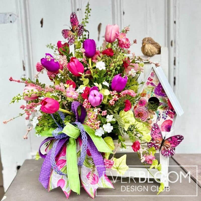 Everbloom - Spring Birdhouse Tulip Arrangement