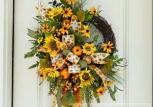 Everbloom - Sunflower Pomegranate Grapevine Wreath