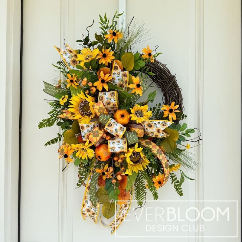 Everbloom - Sunflower Pomegranate Grapevine Wreath