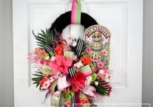Everbloom - Watermelon Summerween Black Grapevine Wreath