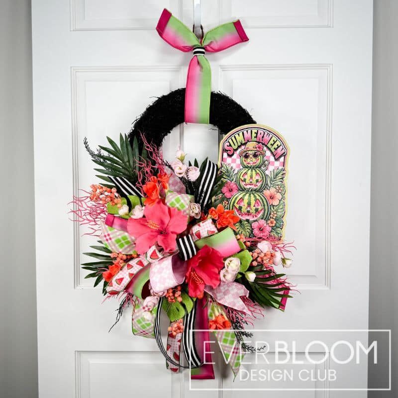 Everbloom - Watermelon Summerween Black Grapevine Wreath