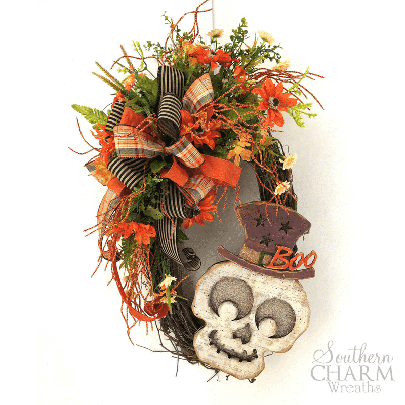 How to make a halloween skull oval grapevine wreath