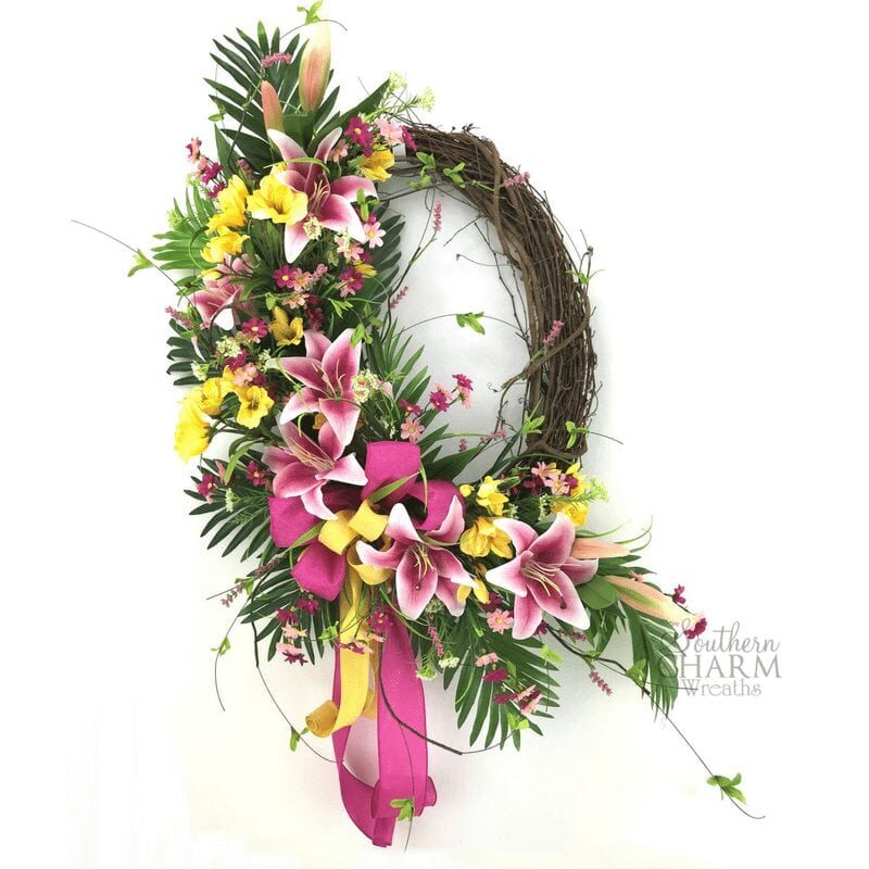 Pink Yellow Lily Sympathy Wreath