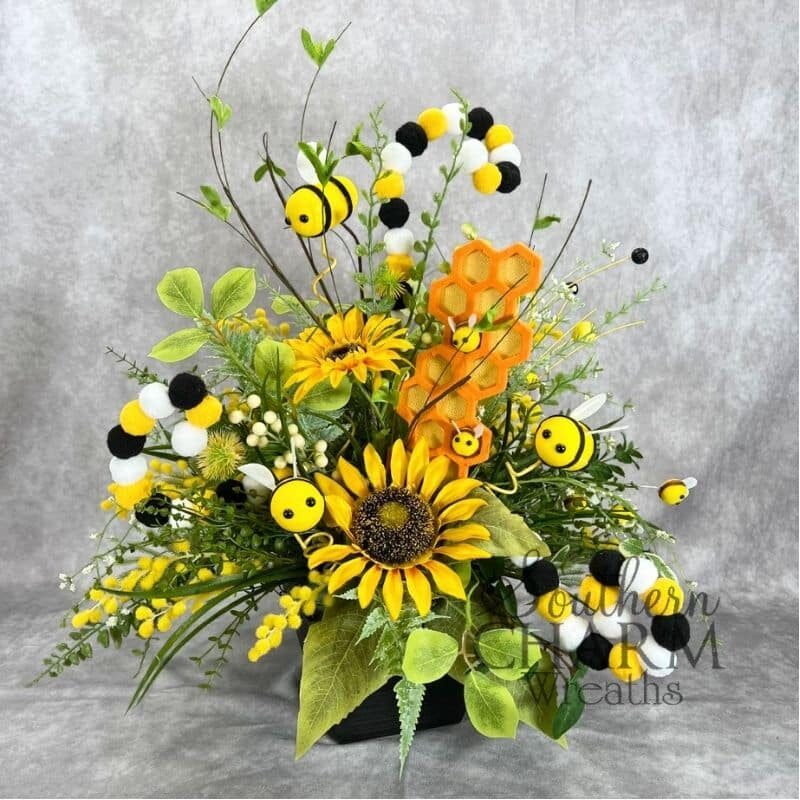 Spring Arrangements Masterclass - Symmetrical Bee Arrangement symmetrical bee arrangement on gray background